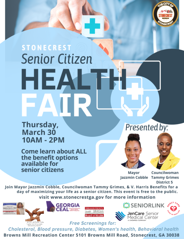 City of Stonecrest to Host Senior Citizen Health Fair March 30, at the Browns Mill Recreation Center.